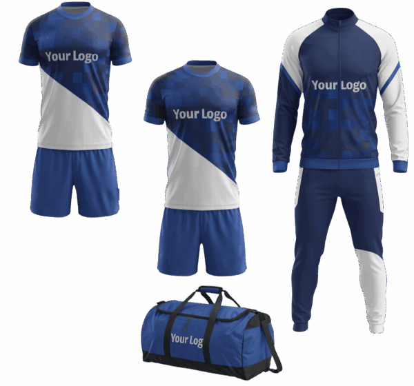 Soccer deal with 2 custom uniforms, track suit, and bag