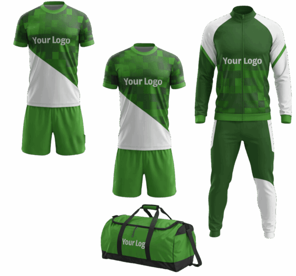Soccer deal with 2 custom uniforms, track suit, and bag