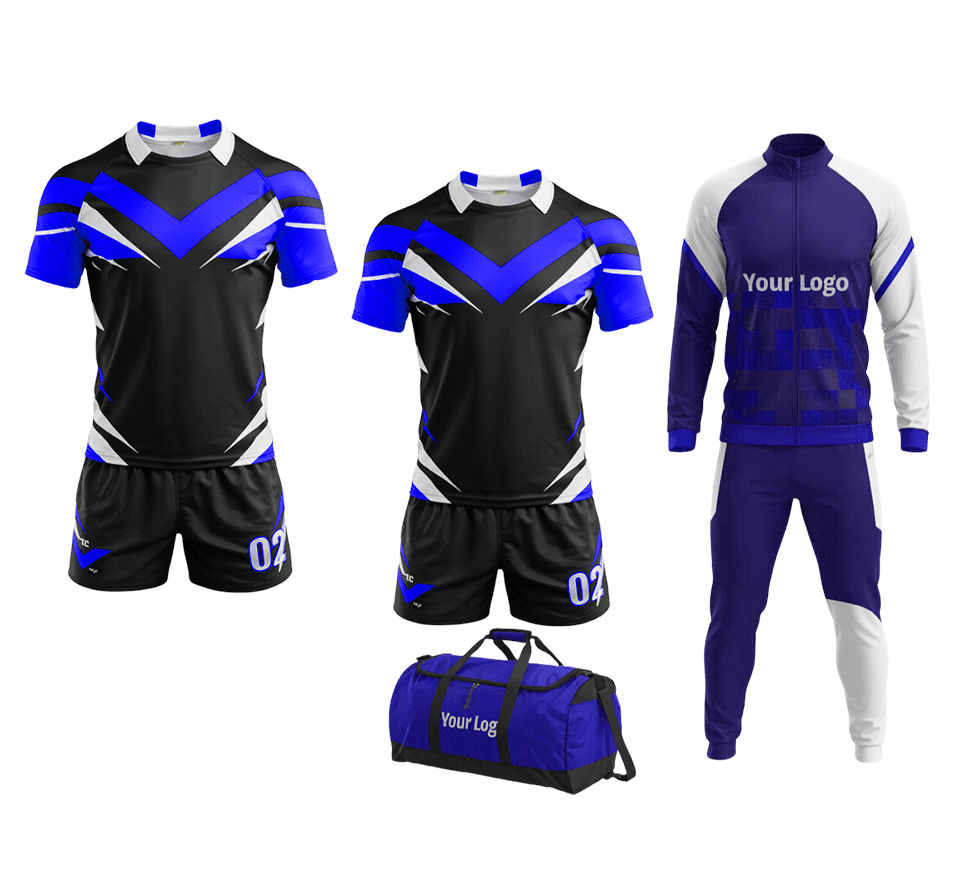 Custom rugby deal with bag, track suit, and rugby uniforms