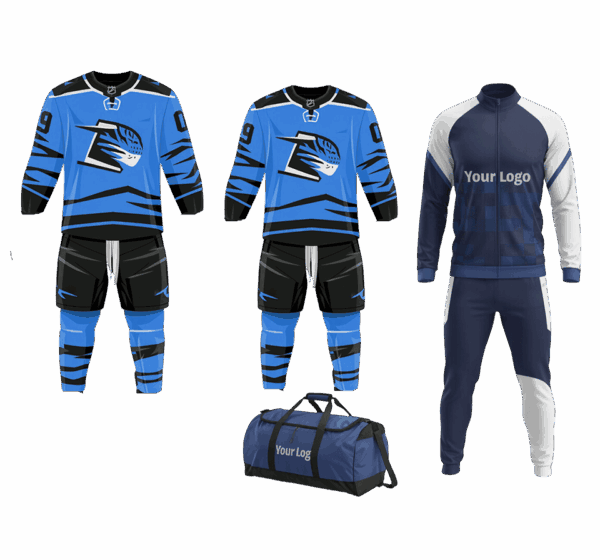 Custom ice hockey team deal with bag, track suit, and uniforms