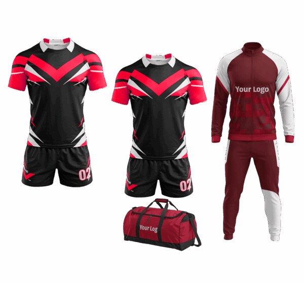 Custom rugby deal with bag, track suit, and rugby uniforms