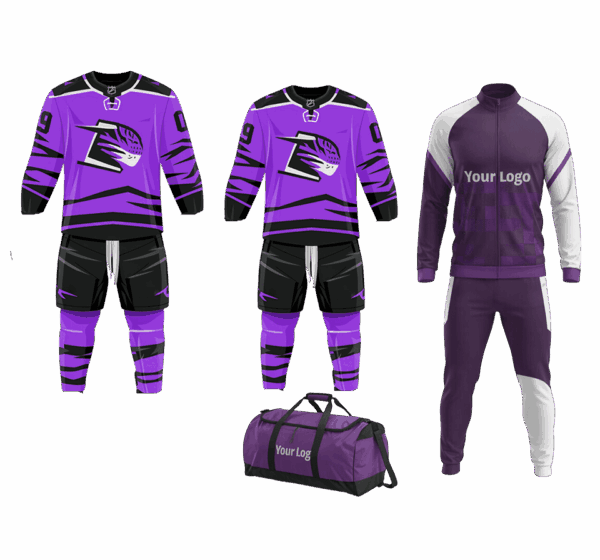 Custom ice hockey team deal with bag, track suit, and uniforms