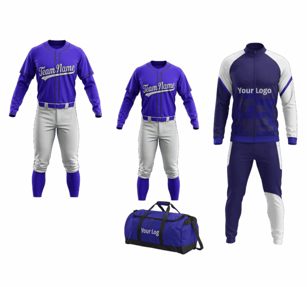 Baseball team deal with custom bag, track suit, and uniforms