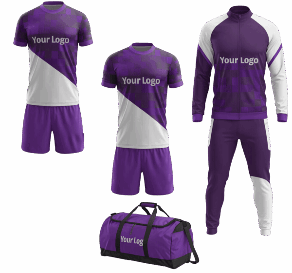Soccer deal with 2 custom uniforms, track suit, and bag