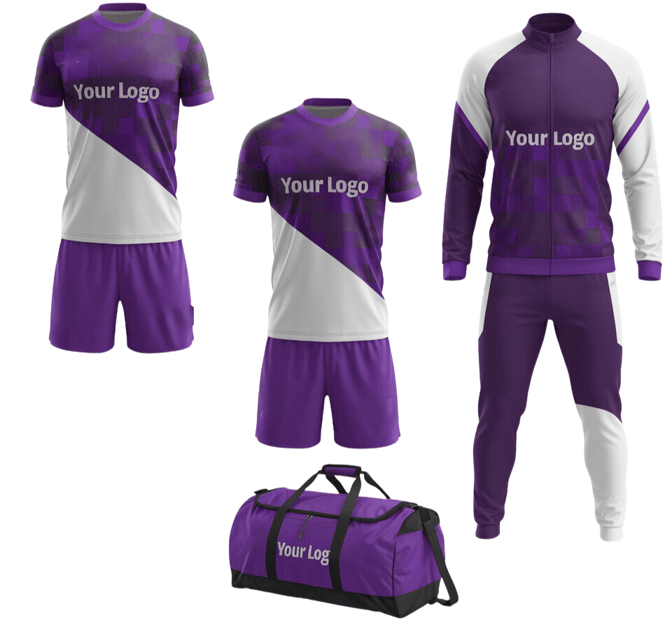 Soccer deal with 2 custom uniforms, track suit, and bag