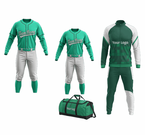 Baseball team deal with custom bag, track suit, and uniforms