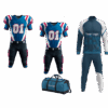 Custom football team package with bag, track suit, and uniforms