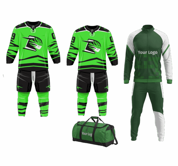 Custom ice hockey team deal with bag, track suit, and uniforms