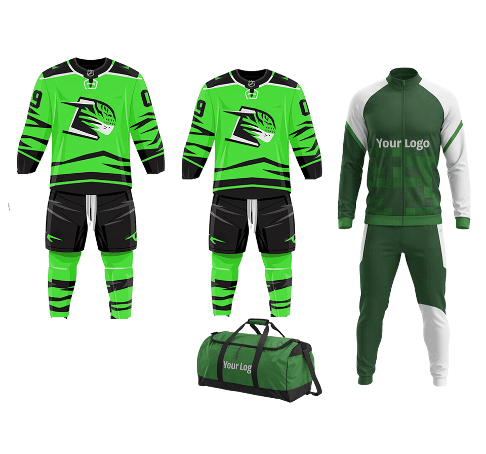 Custom ice hockey team deal with bag, track suit, and uniforms